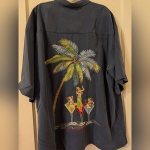 Men's Casual Button Down Shirt - Blue with Tropical Design